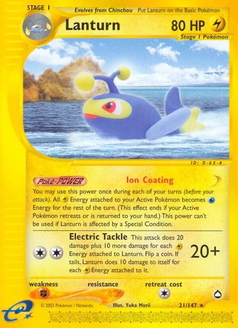 Lanturn 21 #021/147 Reverse Holofoil Pokémon card from Aquapolis