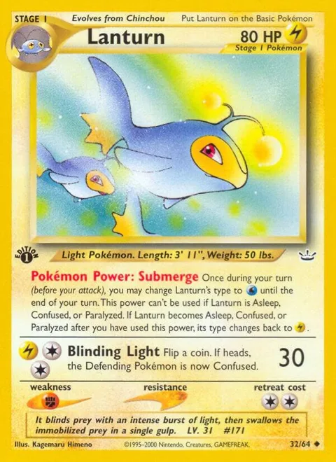 Lanturn #32/64 1st Edition Pokémon card from Neo Revelation