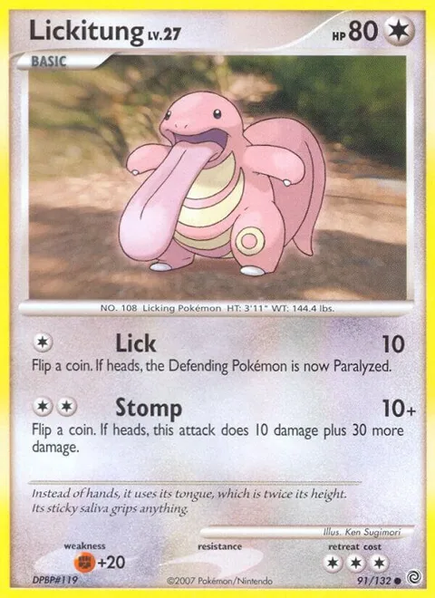 Lickitung #91/132 Pokémon card from Secret Wonders