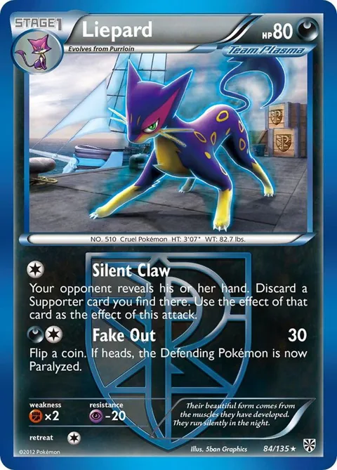Liepard Team Plasma #84/135 Pokémon card from Plasma Storm