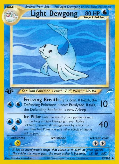 Light Dewgong #045/105 1st Edition Pokémon card from Neo Destiny