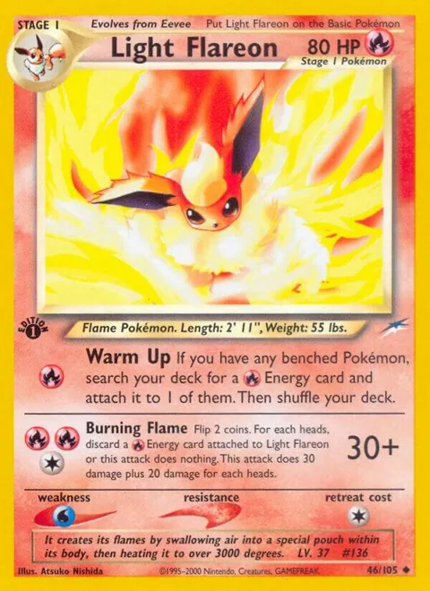 Light Flareon #046/105 1st Edition Pokémon card from Neo Destiny