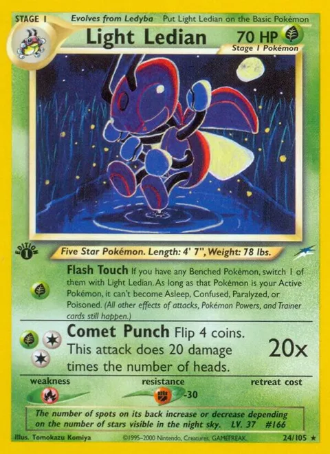 Light Ledian #024/105 1st Edition Pokémon card from Neo Destiny