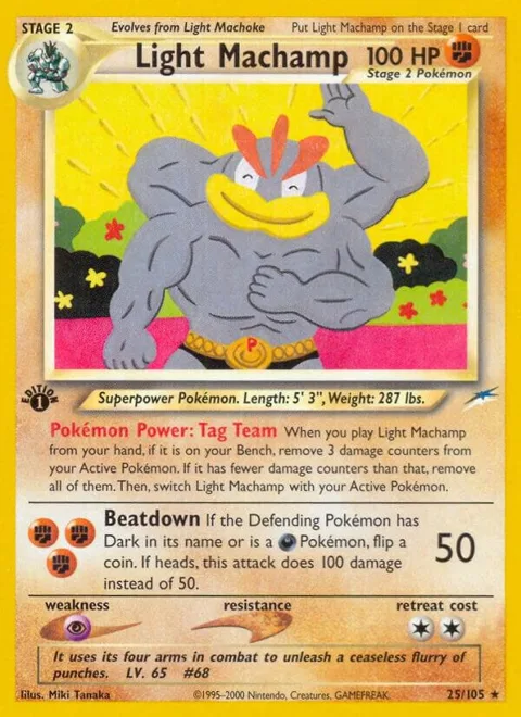 Light Machamp #025/105 1st Edition Pokémon card from Neo Destiny