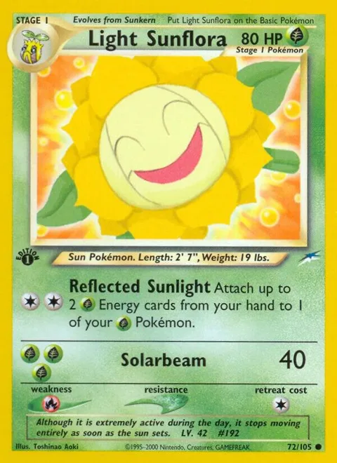 Light Sunflora #072/105 1st Edition Pokémon card from Neo Destiny