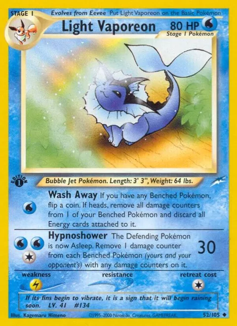 Light Vaporeon #052/105 1st Edition Pokémon card from Neo Destiny