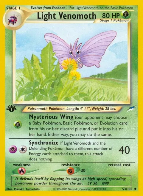Light Venomoth #053/105 1st Edition Pokémon card from Neo Destiny