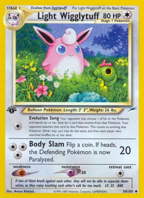 Light Wigglytuff #054/105 1st Edition Pokémon card from Neo Destiny