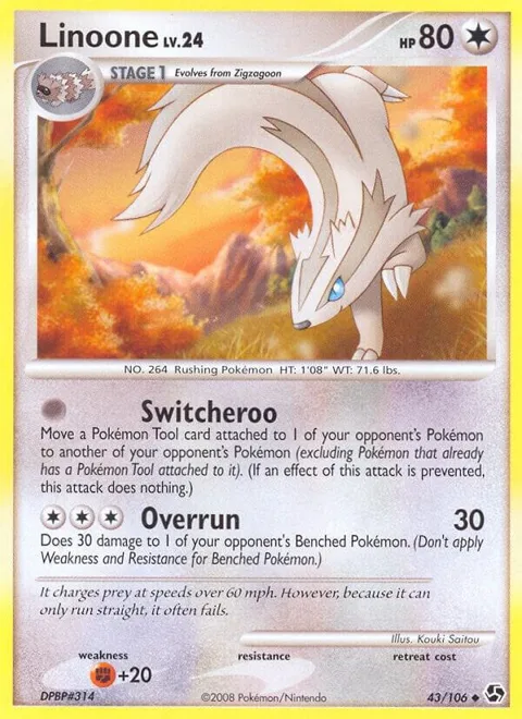 Linoone #43/106 Pokémon card from Great Encounters