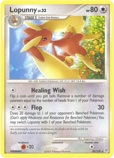Lopunny #30/130 Pokémon card from Diamond and Pearl