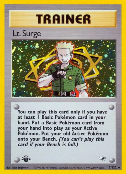 Lt. Surge 17 #017/132 Unlimited Holofoil Pokémon card from Gym Heroes