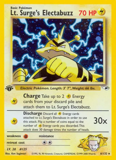 Lt. Surge's Electabuzz 6 #006/132 Unlimited Holofoil Pokémon card from Gym Heroes
