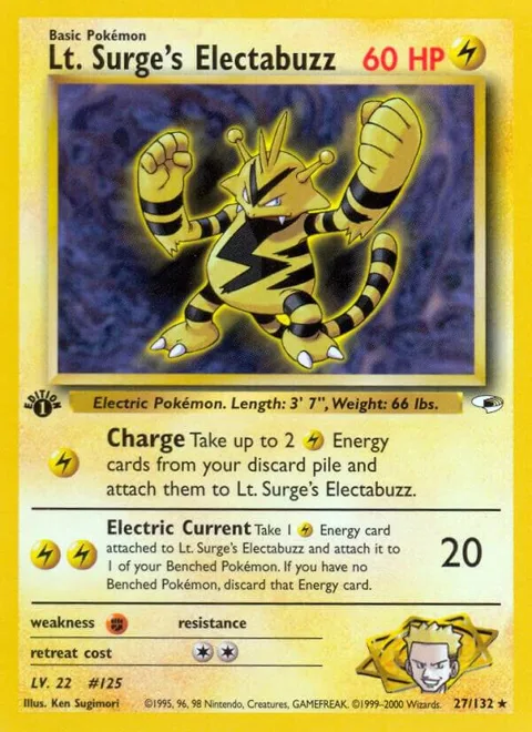 Lt. Surge's Electabuzz 27 #027/132 1st Edition Pokémon card from Gym Heroes