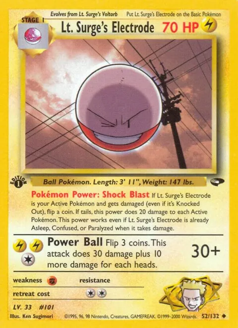 Lt. Surge's Electrode #052/132 Unlimited Pokémon card from Gym Challenge