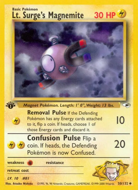 Lt. Surge's Magnemite 50 #050/132 1st Edition Pokémon card from Gym Heroes