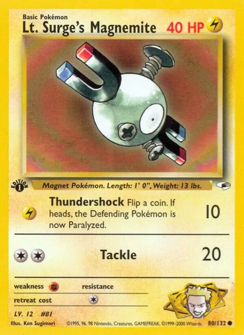 Lt. Surge's Magnemite 80 #080/132 1st Edition Pokémon card from Gym Heroes