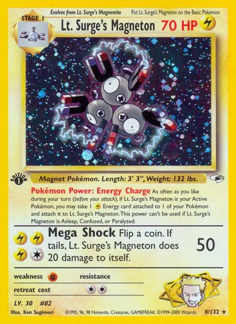 Lt. Surge's Magneton #008/132 Unlimited Holofoil Pokémon card from Gym Heroes