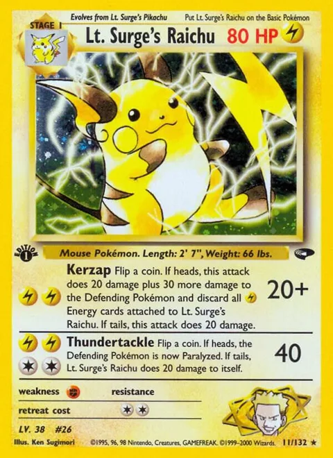 Lt. Surge's Raichu #011/132 Unlimited Holofoil Pokémon card from Gym Challenge