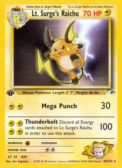Lt. Surge's Raichu #028/132 Unlimited Pokémon card from Gym Heroes