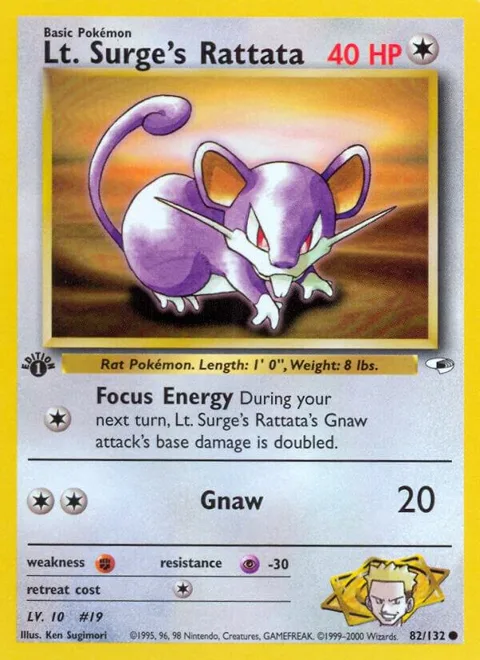 Lt. Surge's Rattata #082/132 Unlimited Pokémon card from Gym Heroes