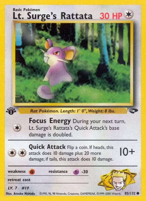 Lt. Surge's Rattata #085/132 1st Edition Pokémon card from Gym Challenge