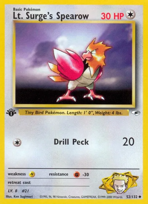 Lt. Surge's Spearow 52 #052/132 1st Edition Pokémon card from Gym Heroes