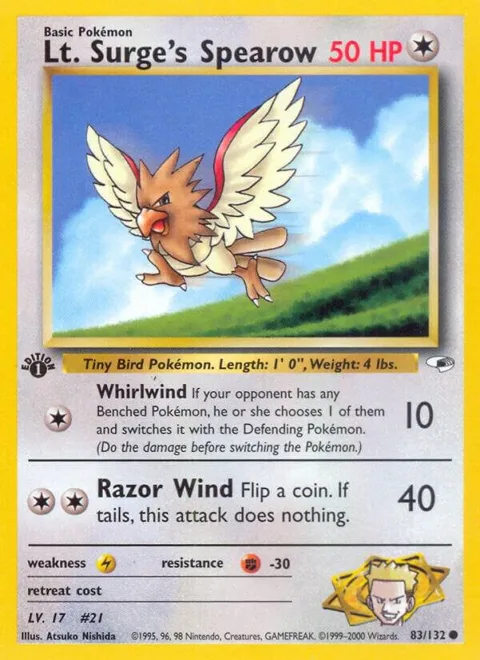 Lt. Surge's Spearow 83 #083/132 1st Edition Pokémon card from Gym Heroes