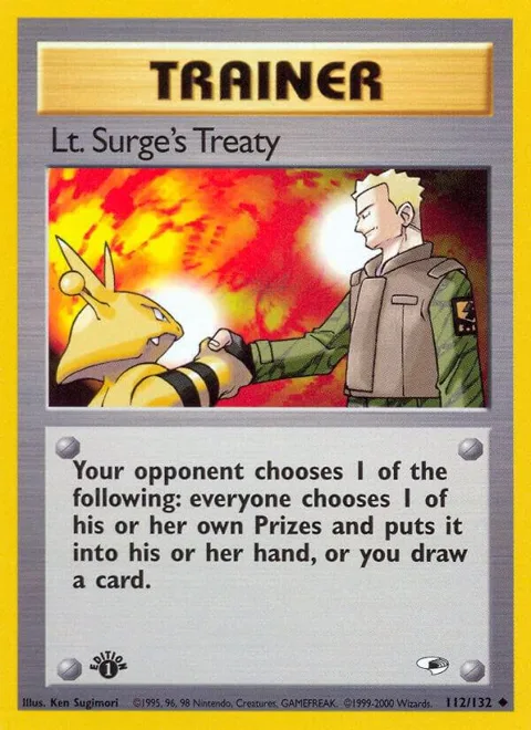 Lt. Surge's Treaty #112/132 1st Edition Pokémon card from Gym Heroes