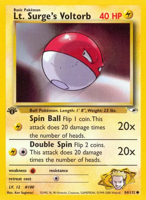 Lt. Surge's Voltorb #084/132 1st Edition Pokémon card from Gym Heroes
