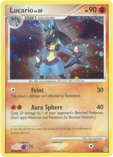 Lucario #6/130 Holofoil Pokémon card from Diamond and Pearl