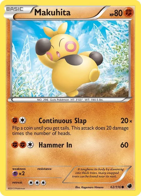 Makuhita #62/116 Reverse Holofoil Pokémon card from Plasma Freeze