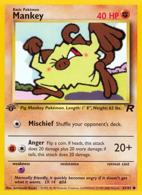 Mankey #61/82 1st Edition Pokémon card from Team Rocket