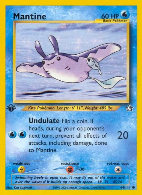 Mantine #064/111 1st Edition Pokémon card from Neo Genesis