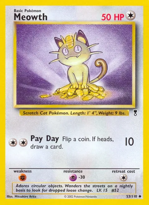 Meowth #053/110 Reverse Holofoil Pokémon card from Legendary Collection
