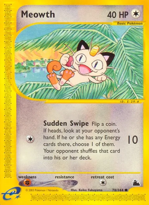 Meowth #078/144 Reverse Holofoil Pokémon card from Skyridge