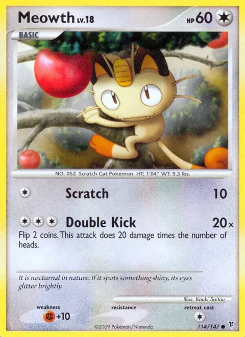 Meowth #114 Reverse Holofoil Pokémon card from Supreme Victors