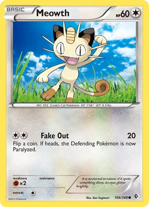 Meowth #106/149 Pokémon card from Boundaries Crossed