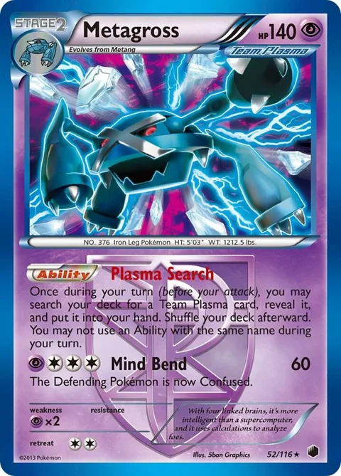 Metagross Team Plasma #52/116 Holofoil Pokémon card from Plasma Freeze