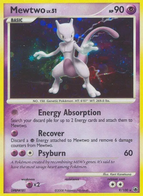 Mewtwo #9/100 Holofoil Pokémon card from Majestic Dawn