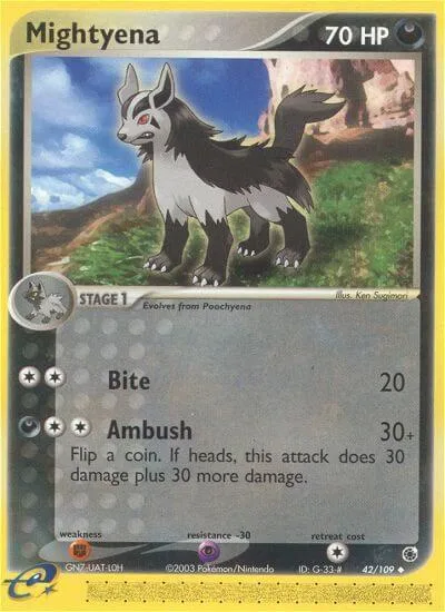 Mightyena #42/109 Pokémon card from EX Ruby and Sapphire