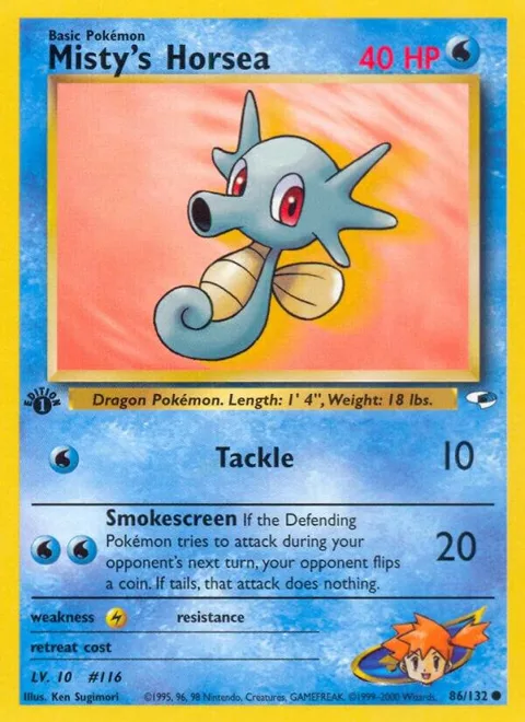 Misty's Horsea #086/132 1st Edition Pokémon card from Gym Heroes