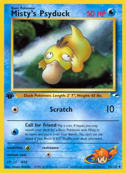 Misty's Psyduck #054/132 1st Edition Pokémon card from Gym Heroes