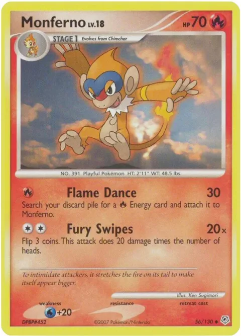 Monferno #56/130 Reverse Holofoil Pokémon card from Diamond and Pearl