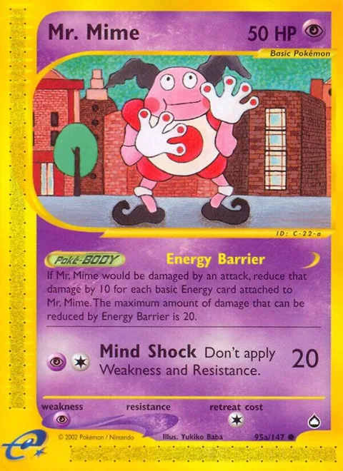 Mr. Mime 95a #095a/147 Reverse Holofoil Pokémon card from Aquapolis