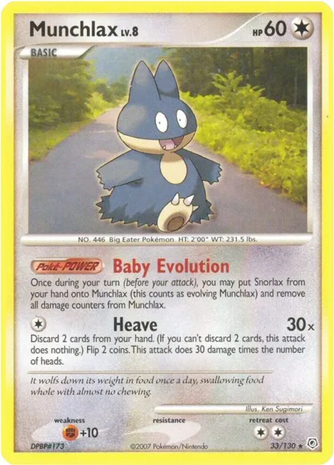 Munchlax #33/130 Pokémon card from Diamond and Pearl