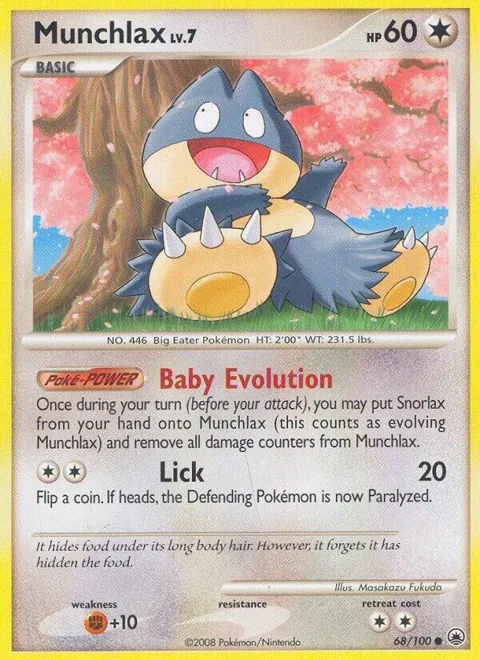 Munchlax #68/100 Pokémon card from Majestic Dawn