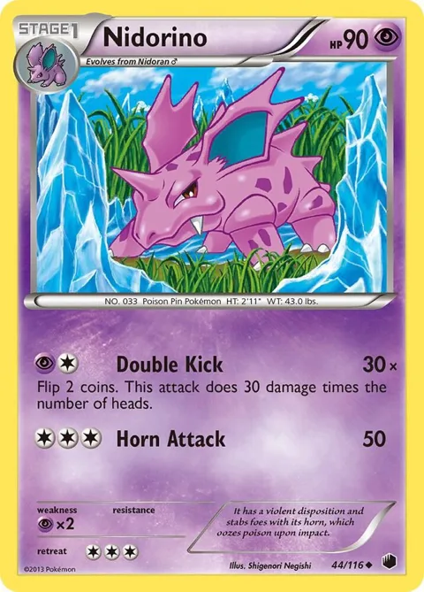 Nidorino #44/116 Reverse Holofoil Pokémon card from Plasma Freeze