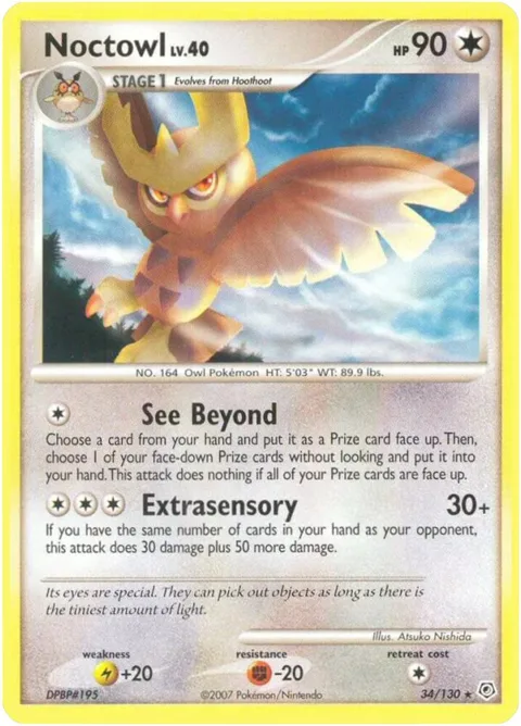 Noctowl #34/130 Pokémon card from Diamond and Pearl