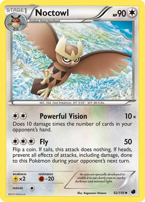 Noctowl #92/116 Pokémon card from Plasma Freeze