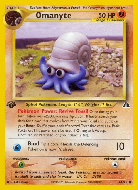 Omanyte #60/75 Unlimited Pokémon card from Neo Discovery